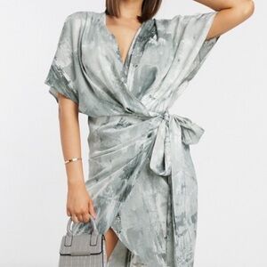 ASOS ELEGANT WATERCOLOR FAUX WRAP DRESS